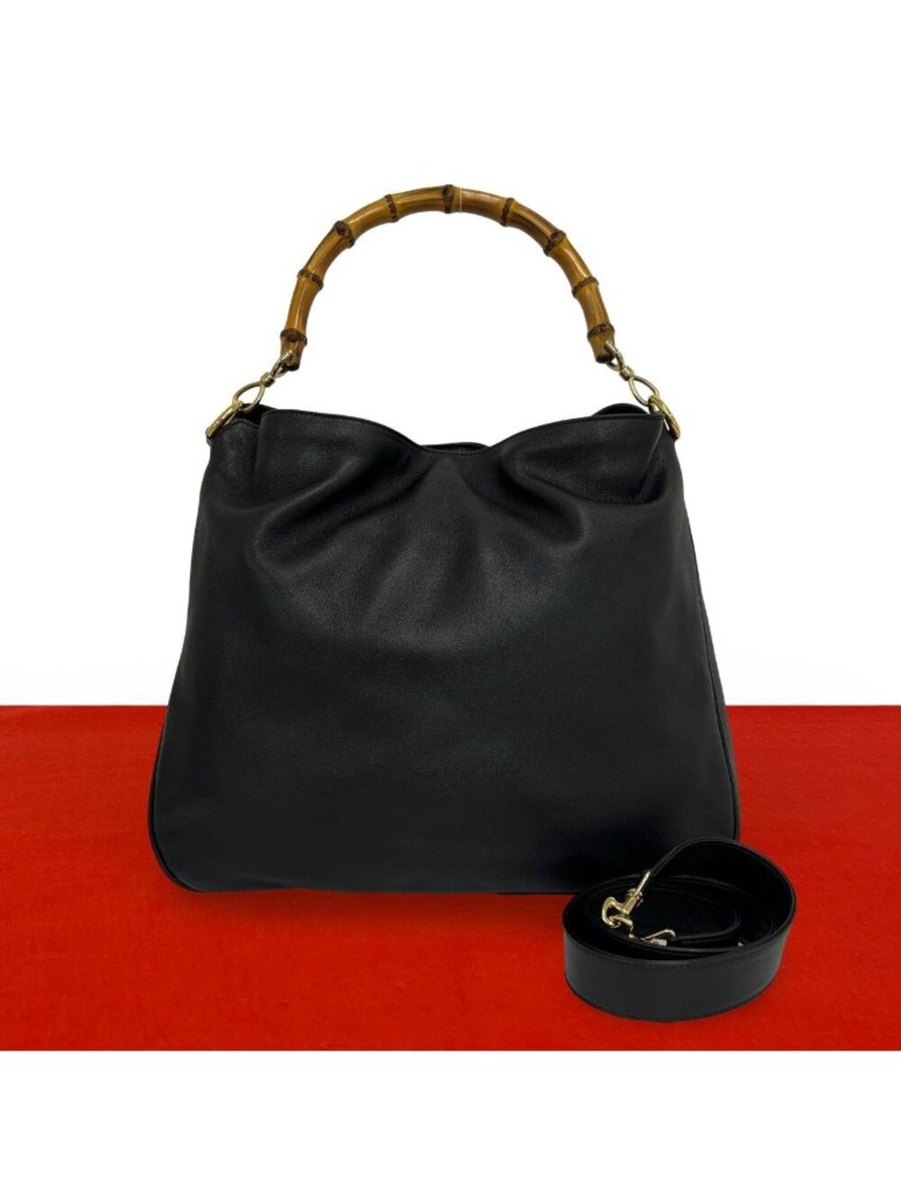 Gucci Vintage Gucci Bamboo Leather 2-Way Shoulder Bag Tote Black